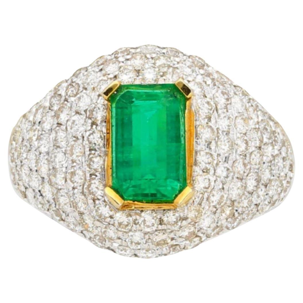 1.25 Carat Zambian Emerald and Diamond Pave Cluster Art Deco Ring For Sale