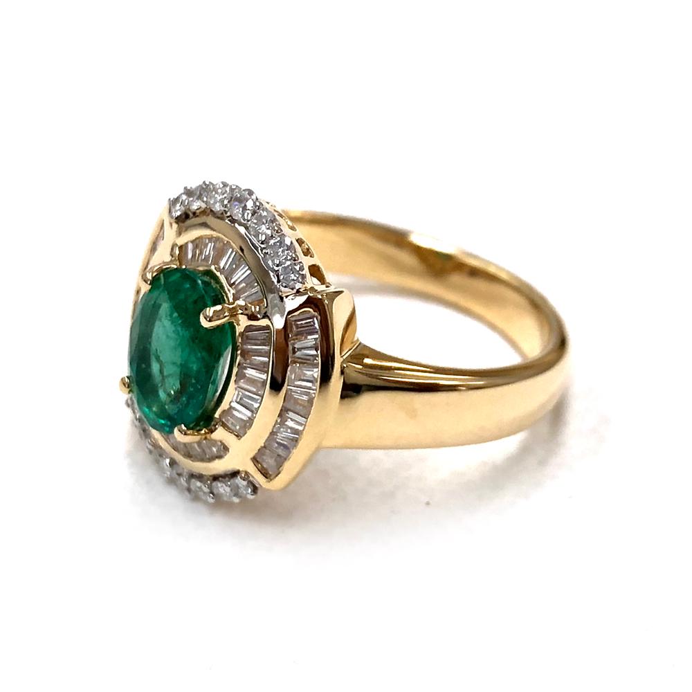 Women's or Men's 1.25 Carat Zambian Emerald Diamond 14 Karat Yellow Gold Cocktail Ring