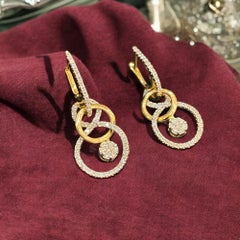 1.25 Carats F/VS1 Round Brilliant Diamonds Dangle Earrings in 18K Yellow Gold