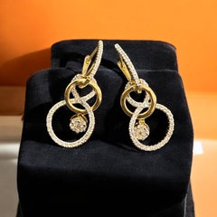 1.25 Carats F/VS1 Round Brilliant Diamonds Dangle Earrings in 18K Yellow Gold