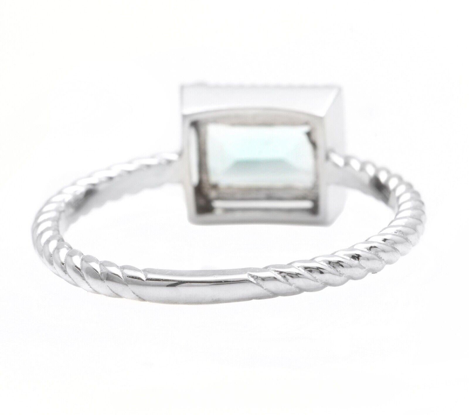 1.25 Carats Natural Aquamarine 14K Solid White Gold Ring In New Condition For Sale In Los Angeles, CA