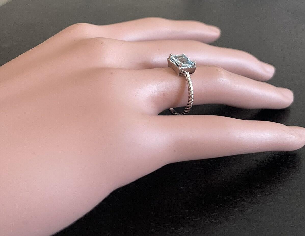 1.25 Carats Natural Aquamarine 14K Solid White Gold Ring For Sale 1