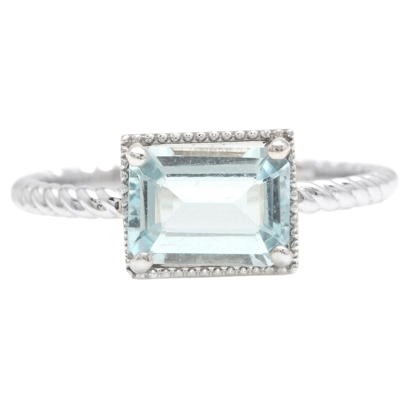 1.25 Carats Natural Aquamarine 14K Solid White Gold Ring For Sale