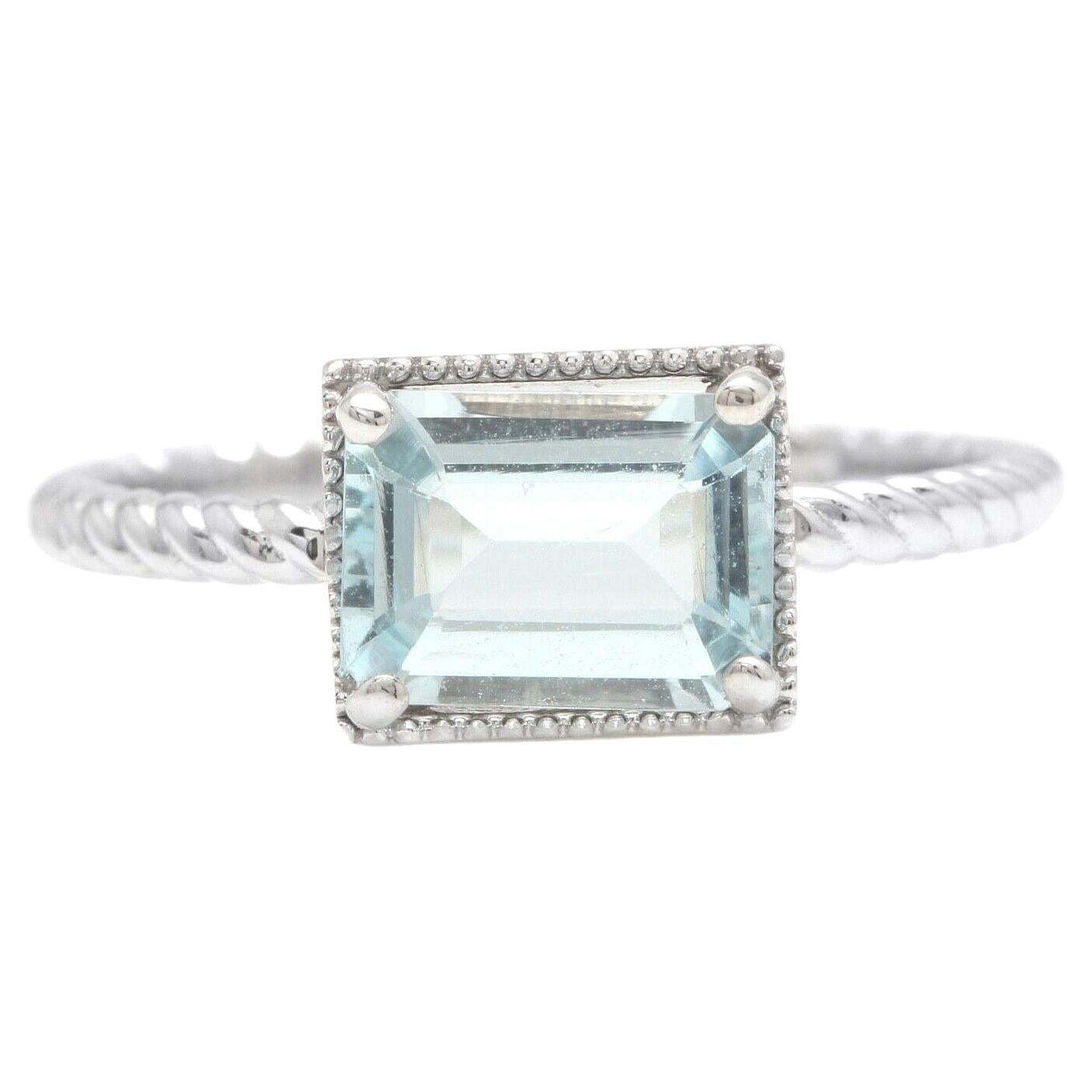 1.25 Carats Natural Aquamarine 14K Solid White Gold Ring