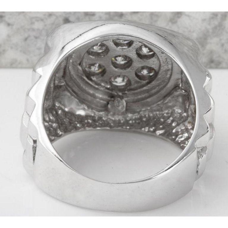 Round Cut 1.25 Carat Natural Diamond 14 Karat Solid White Gold Men's Ring For Sale
