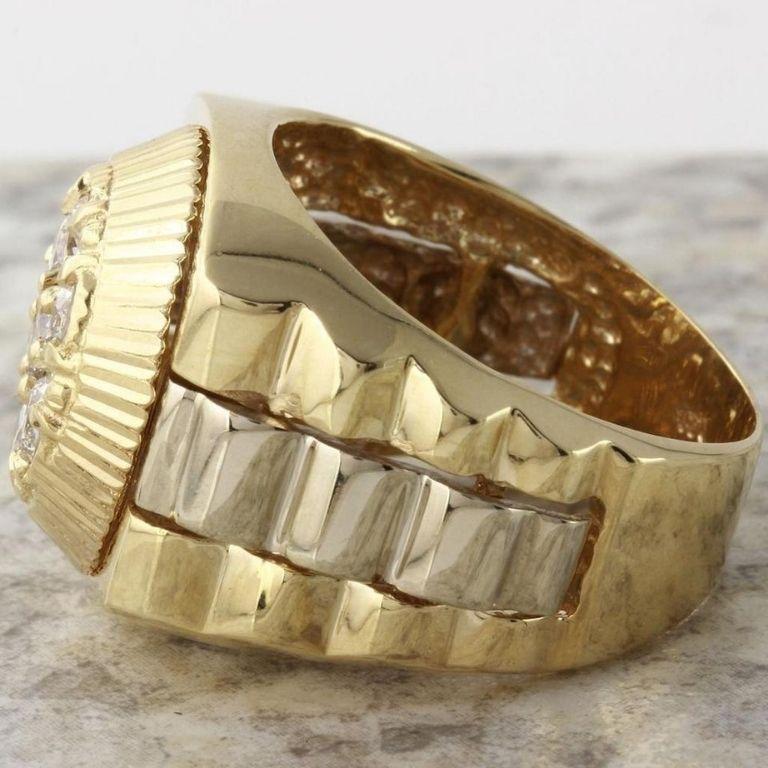 1,25 Karat natürlicher Diamant 14 Karat massiver Gelbgold Herrenring (Rundschliff) im Angebot
