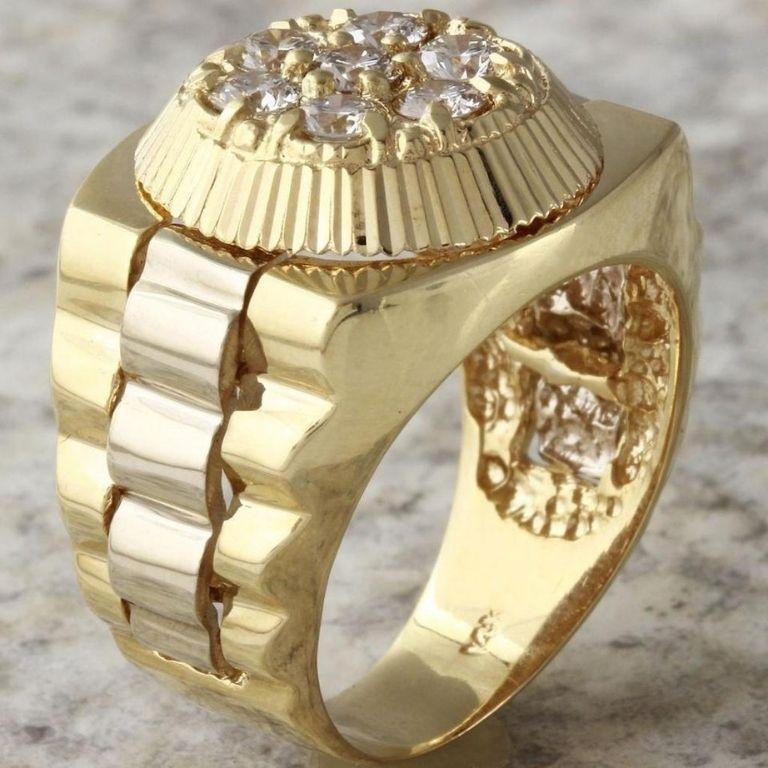 1.25 Carat Natural Diamond 14 Karat Solid Yellow Gold Men's Ring For Sale 1