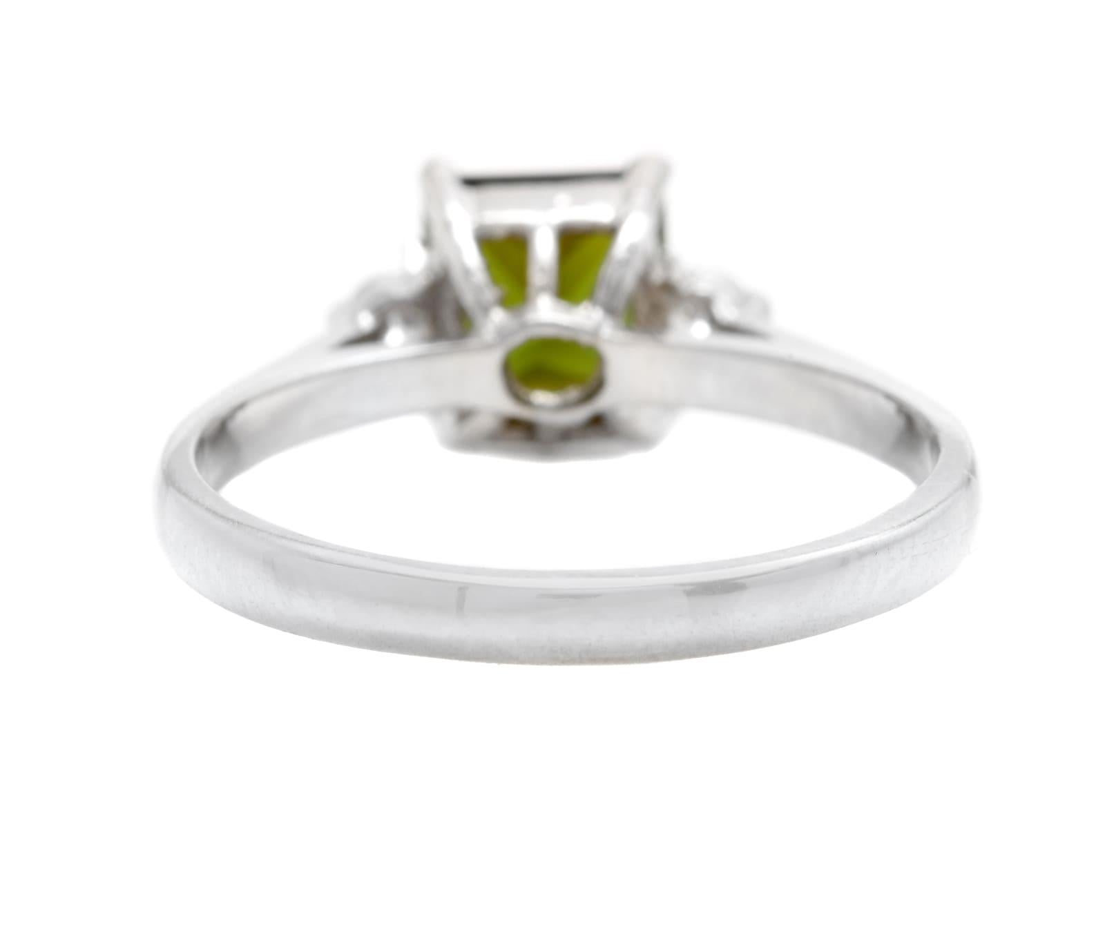 Mixed Cut 1.25 Carats Natural Green Tourmaline and Diamond 14k Solid White Gold Ring For Sale