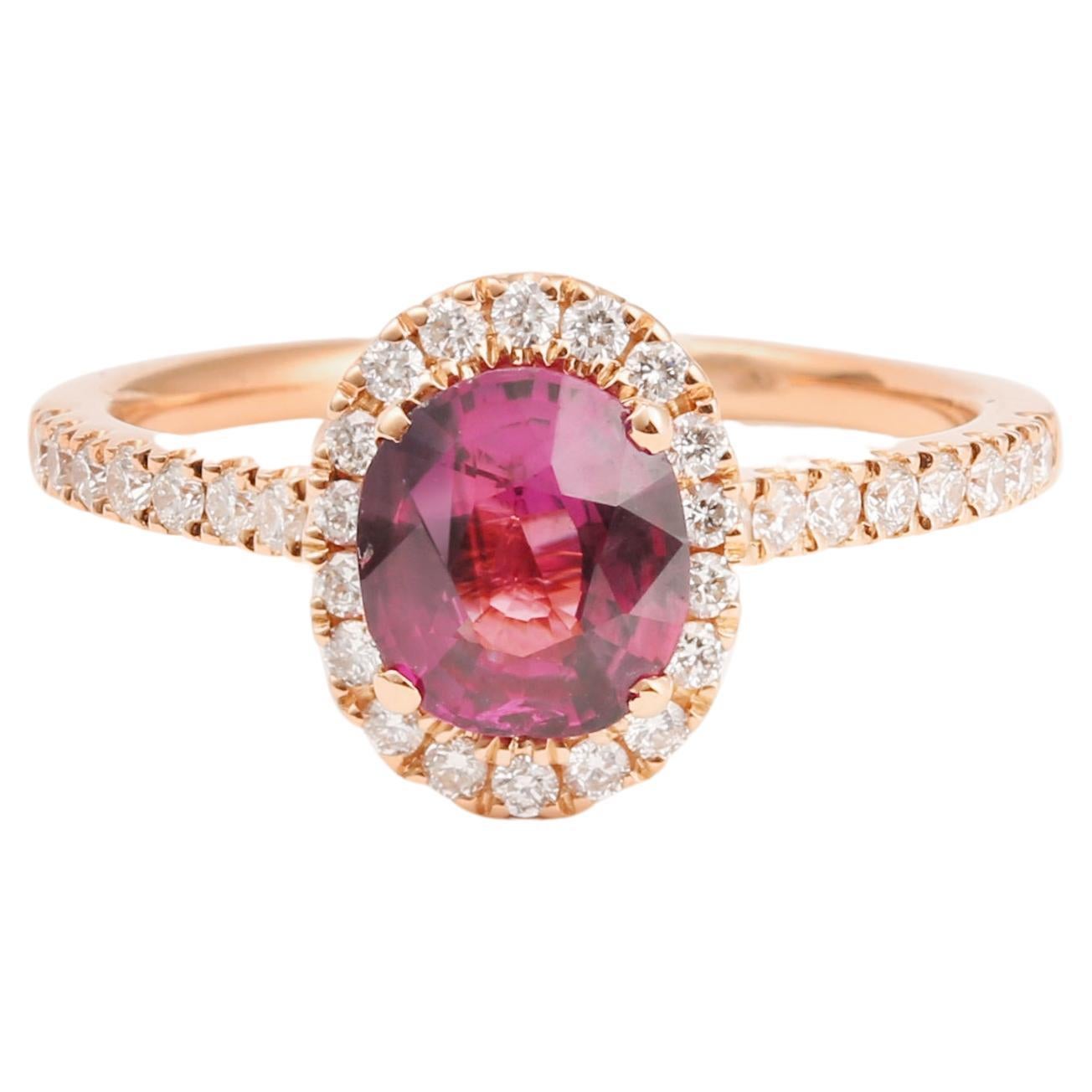 1.25 Carats Pink Sapphire Diamonds 18 Carats Rose Gold Pompadour Ring