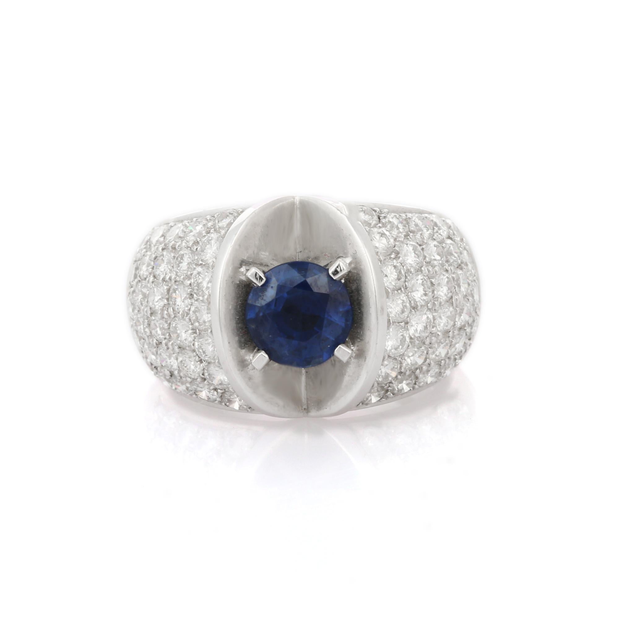 For Sale:  Sapphire and Diamond Designer Bold Ring in 18K White Gold, Wedding Cocktail Ring 2