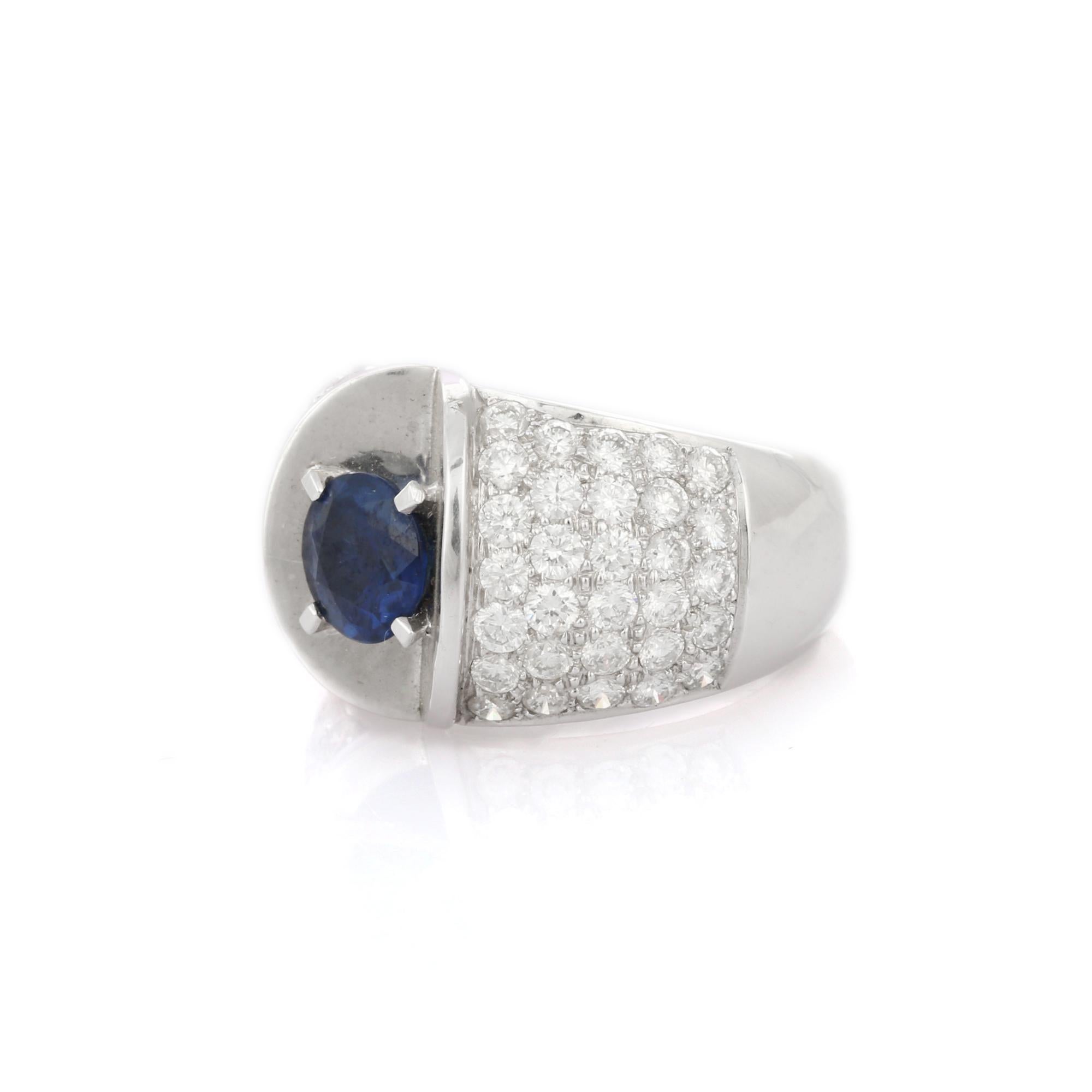 For Sale:  Sapphire and Diamond Designer Bold Ring in 18K White Gold, Wedding Cocktail Ring 4