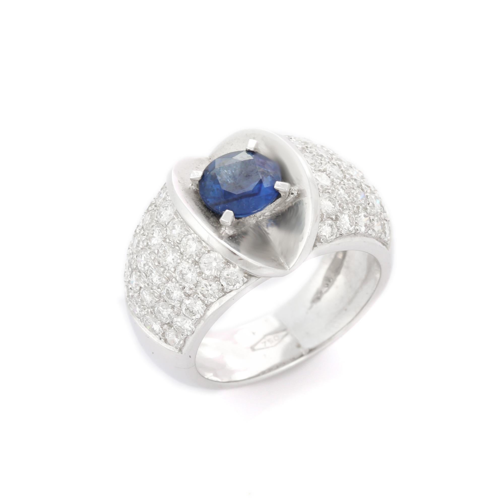 For Sale:  Sapphire and Diamond Designer Bold Ring in 18K White Gold, Wedding Cocktail Ring 5