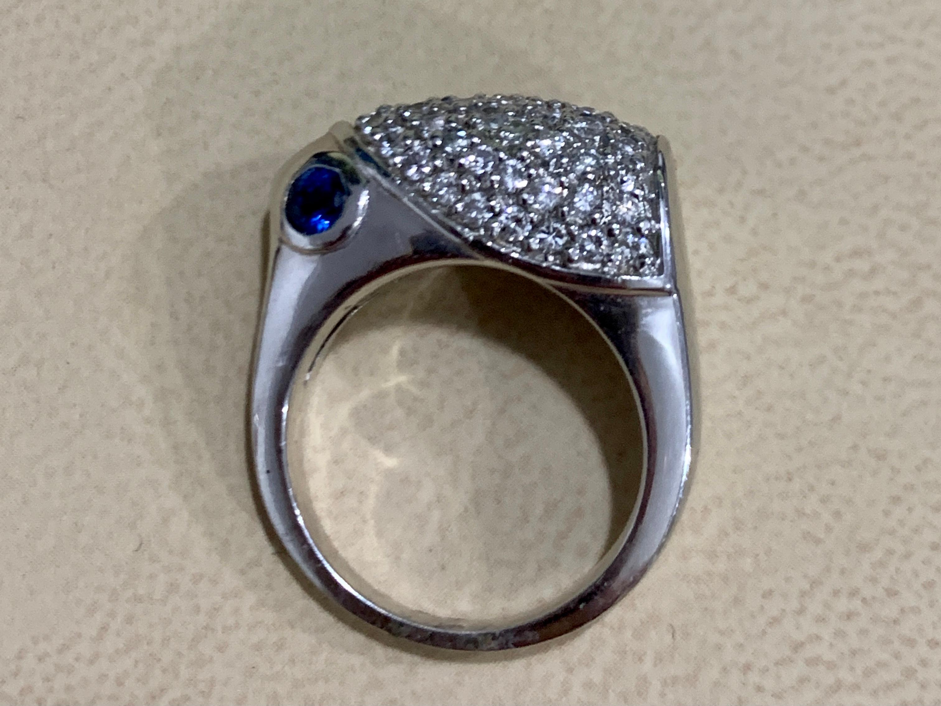 Round Cut 1.25 Carat Diamond Animal Cocktail Ring with Sapphire Eyes in 14 Karat Gold For Sale