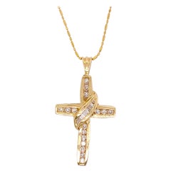 1.25 Ct Diamond Cross Pendant Necklace w Baguette and Round Diamonds w Chain