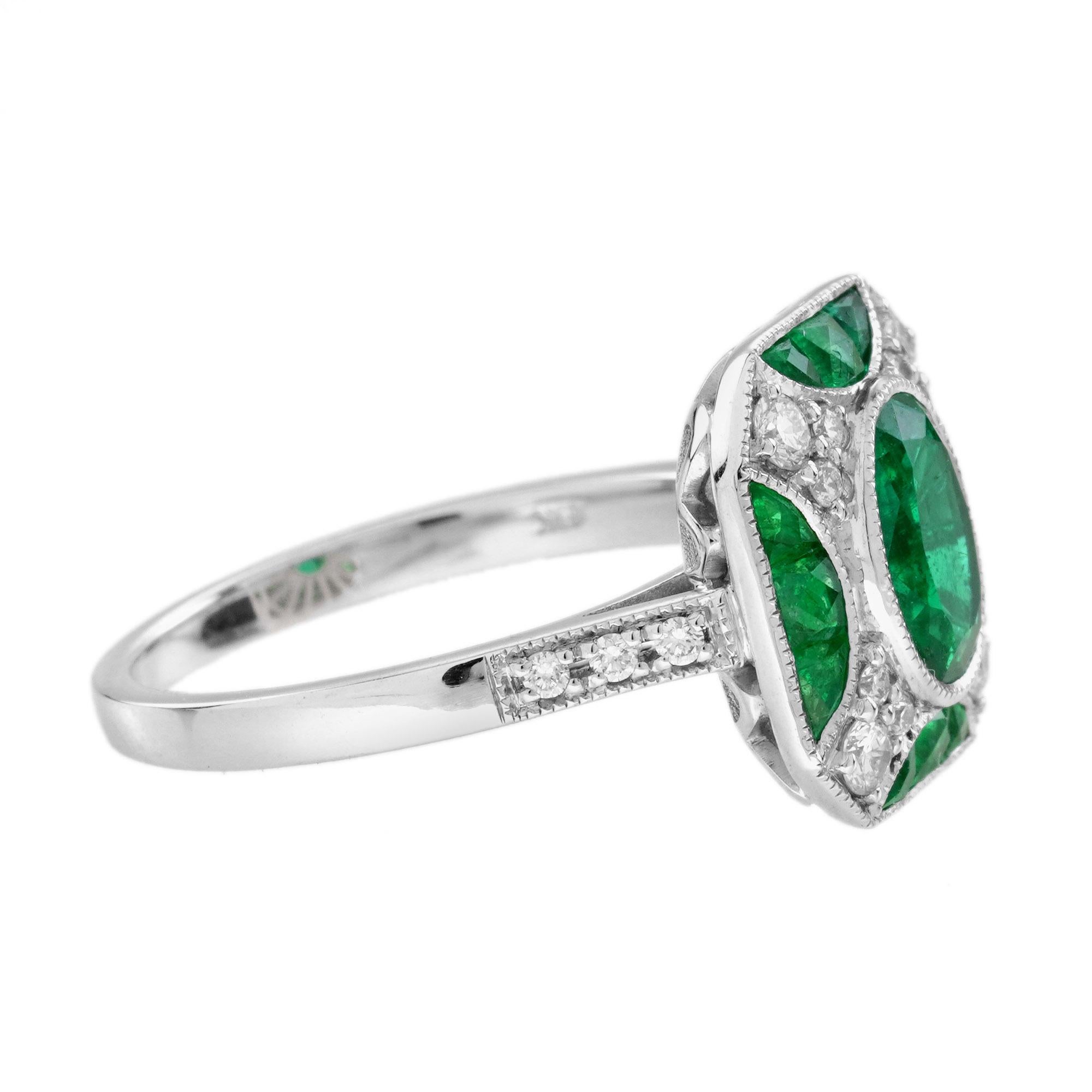 1.25 Ct. Emerald and Diamond Art Deco Style Engagement Ring in 18K White Gold Art Decó en venta