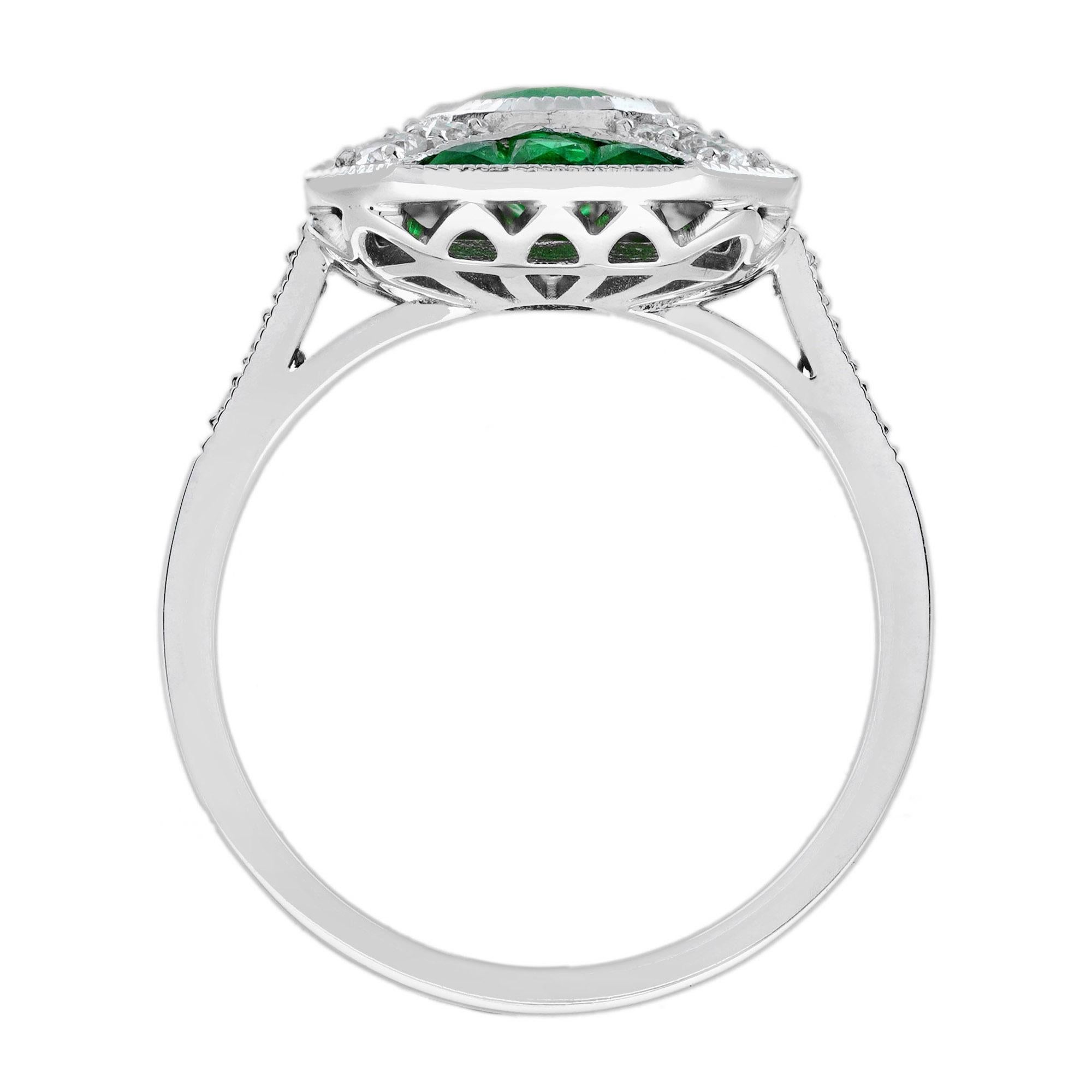1.25 Ct. Emerald and Diamond Art Deco Style Engagement Ring in 18K White Gold en Nuevo estado para la venta en Bangkok, TH