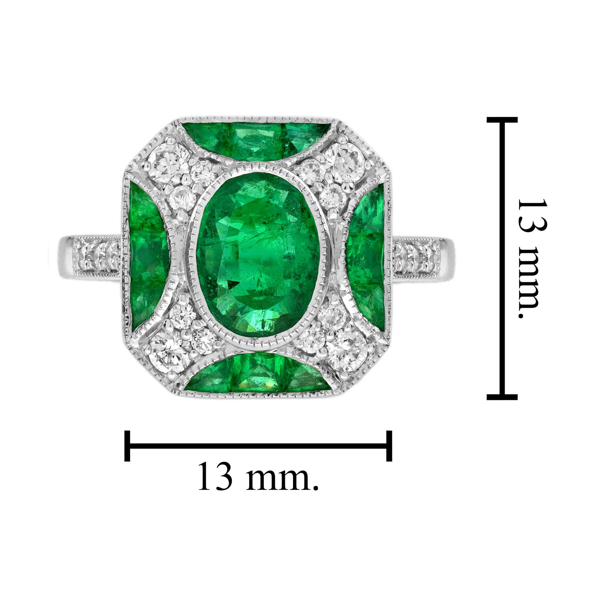 De las mujeres 1.25 Ct. Emerald and Diamond Art Deco Style Engagement Ring in 18K White Gold en venta