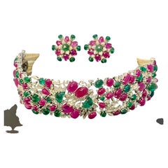 125 Ct Emeralds & Rubies , 30 Ct Diamond Tutti Fruity 18K Gold, Necklace choker
