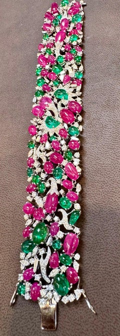 125 Ct  Emeralds & Rubies , 30 Ct  Diamond Tutti Fruity Bracelet 18KW Gold, 7.5"