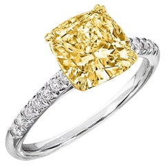 1.25 Ct. Fancy Yellow Canary Cushion Cut Diamond Ring SI1 GIA Certified