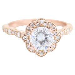 1.25 CT Moissanite Flower Engagement Ring Set 925 Sterling Silver Gift For Her.