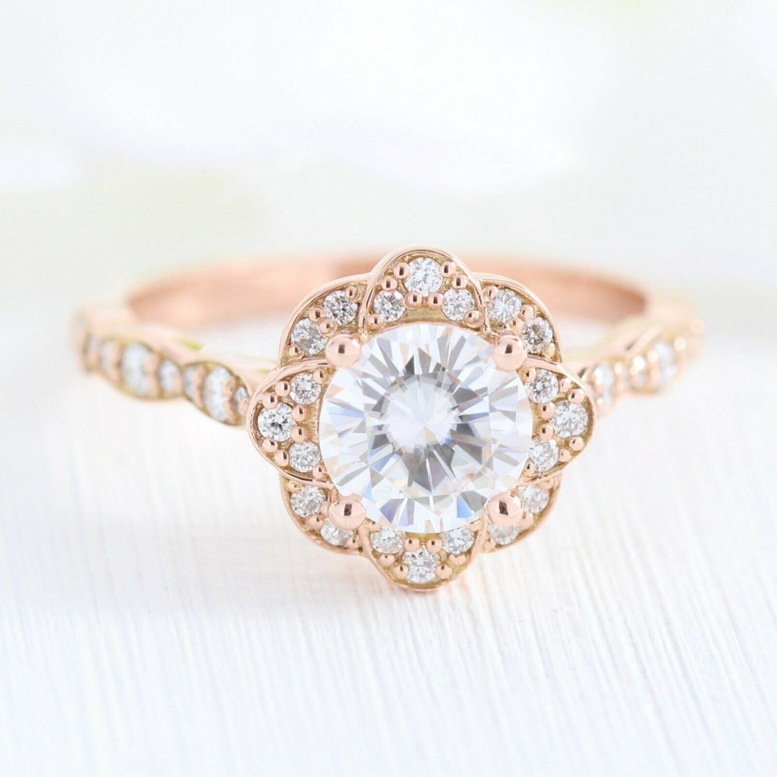 1.25 CT Moissanite Flower Engagement Ring Set 925 Sterling Silver Gift For Her.