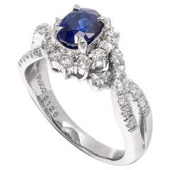 1.25 ct Natural Blue Sapphire and 0.50 ct Natural White Diamonds Ring