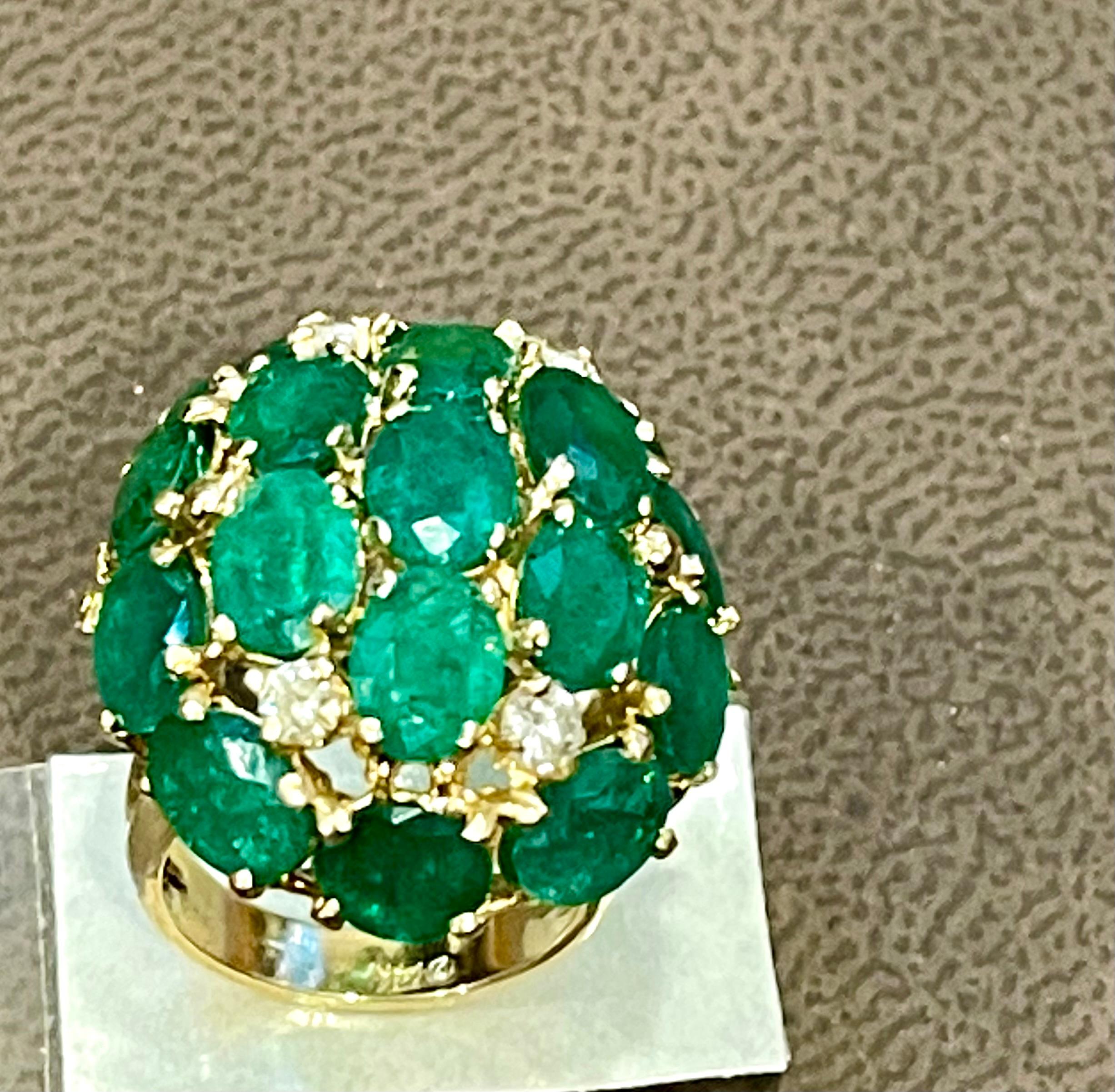 12.5 Ct Natural Brazilian Emerald & Dimond Dome Shape Cocktail Ring 14 Kt Y Gold For Sale 3