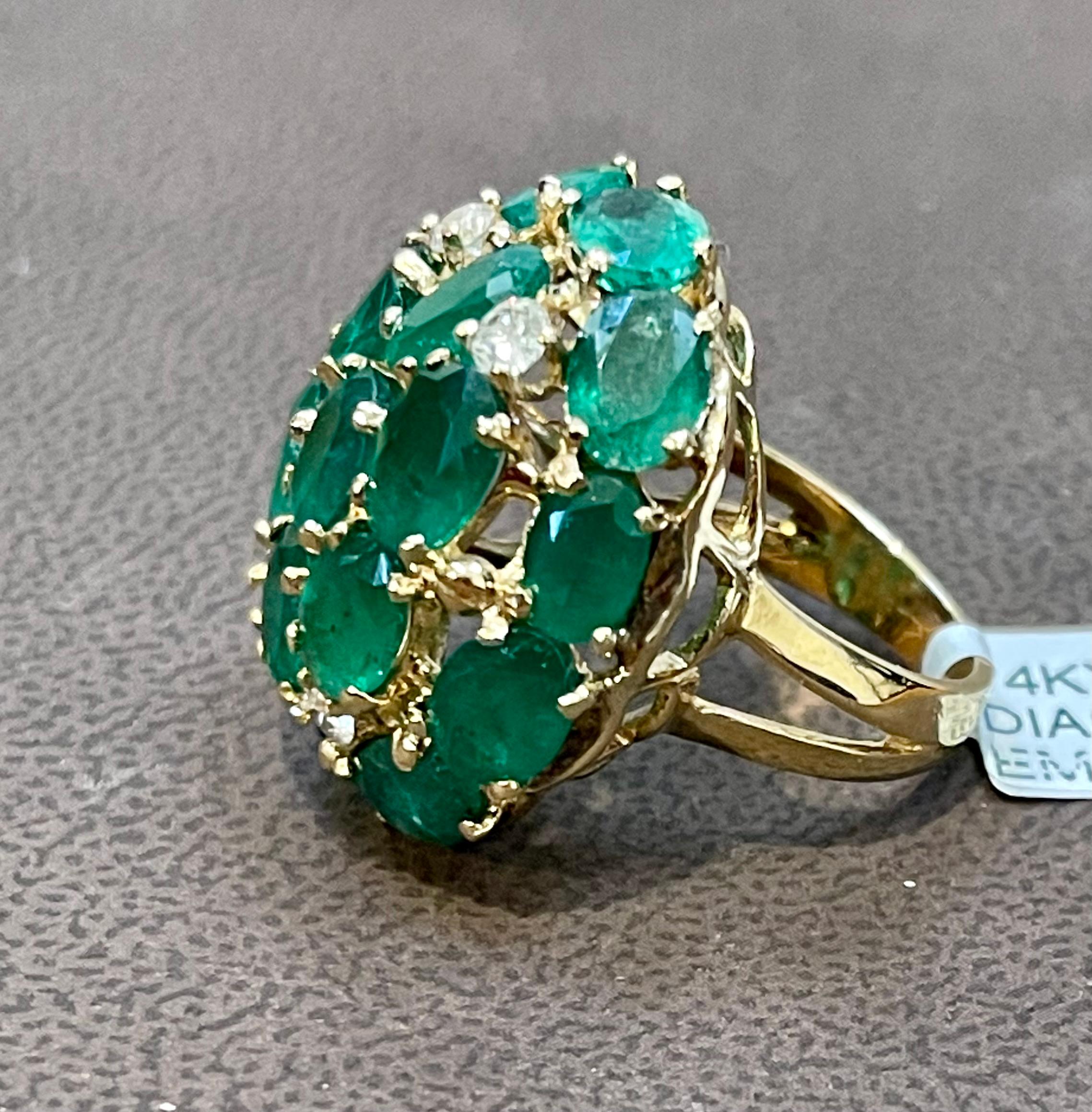 12.5 Ct Natural Brazilian Emerald & Dimond Dome Shape Cocktail Ring 14 Kt Y Gold For Sale 6