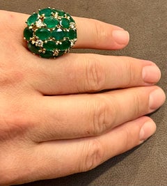 12.5 Ct Natural Brazilian Emerald & Dimond Dome Shape Cocktail Ring 14 Kt Y Gold