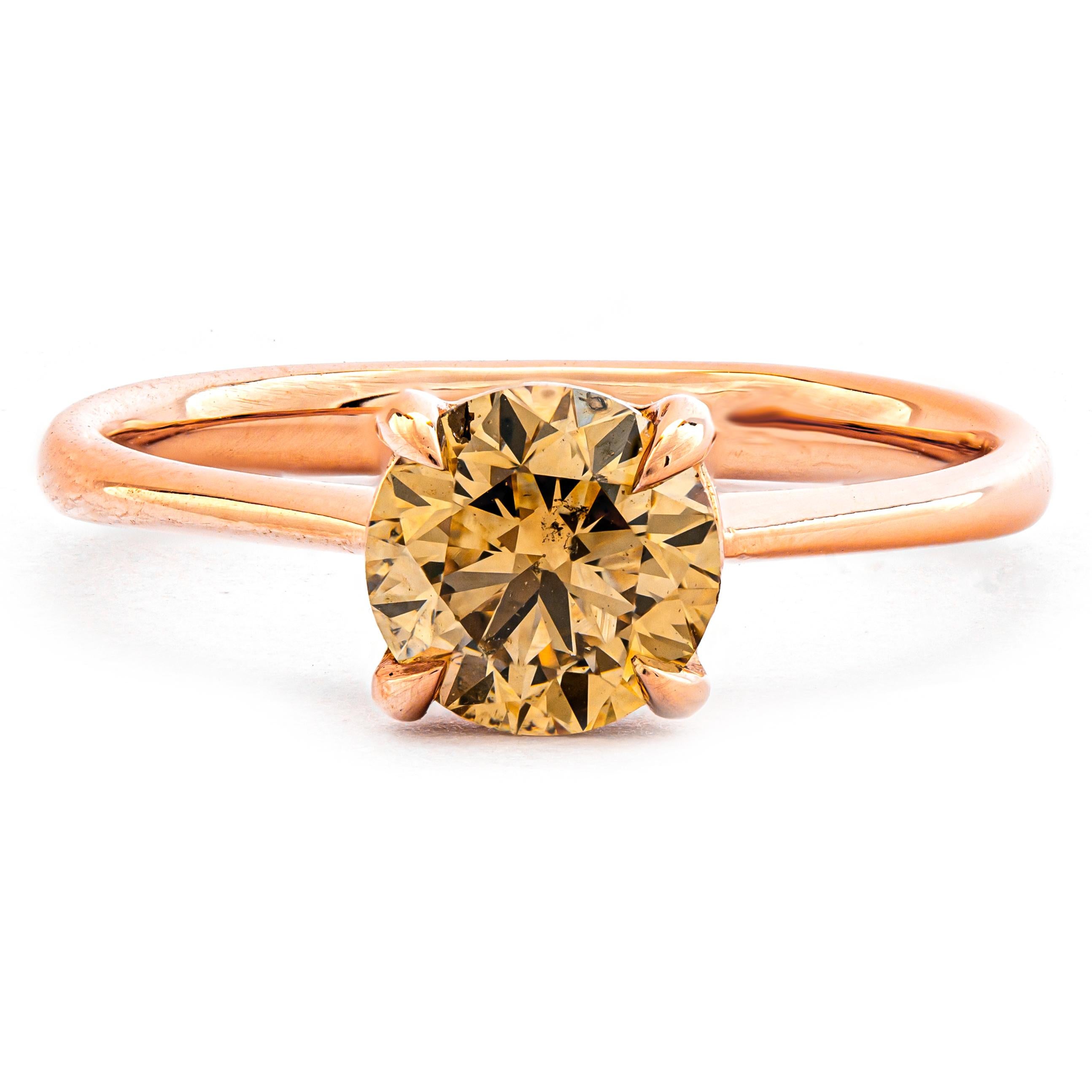 Modern 1.25 ct Natural Fancy Yellow Brown Diamond Ring, No Reserve Price
