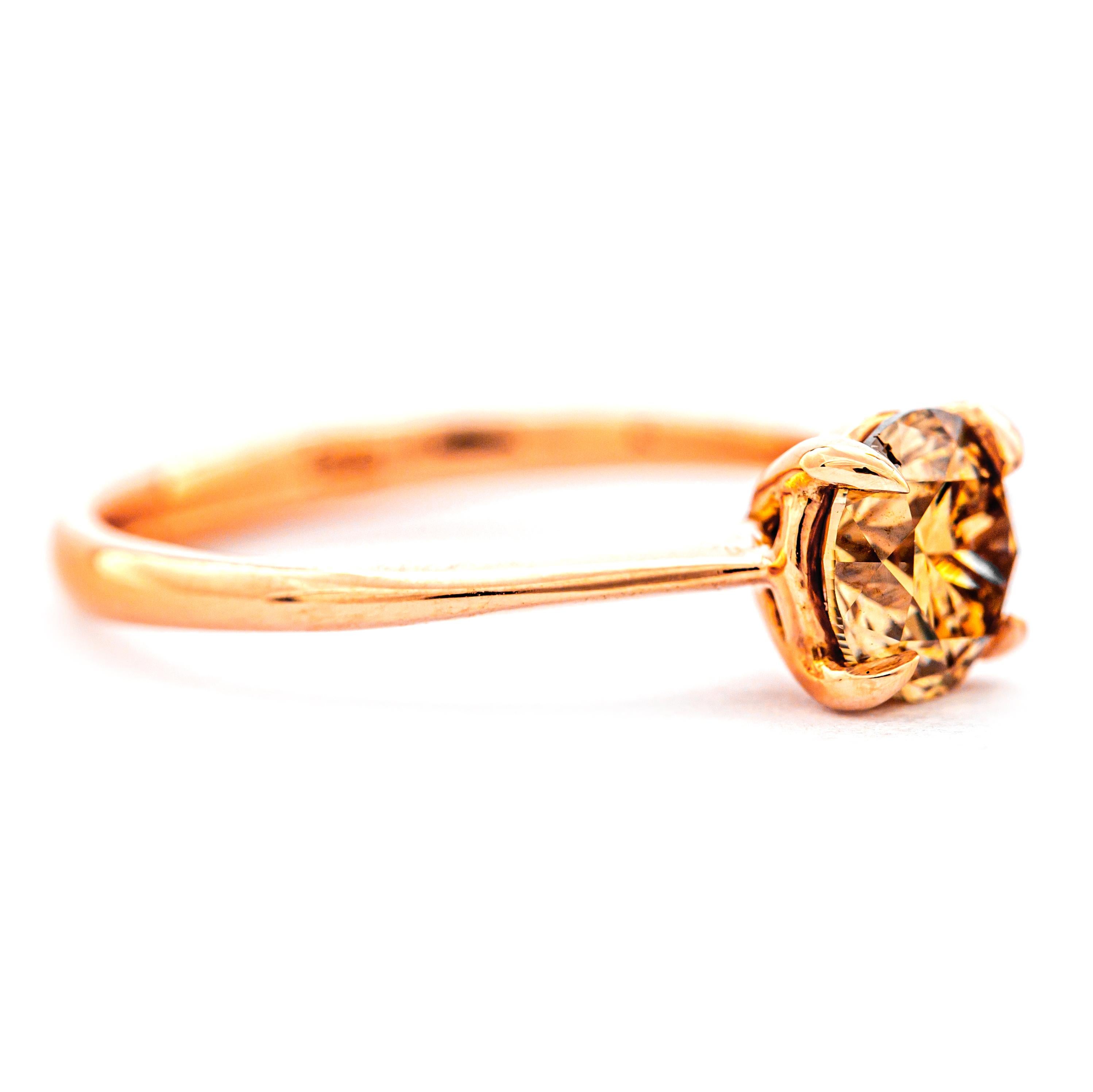 1.25 ct Natural Fancy Yellow Brown Diamond Ring, No Reserve Price In New Condition In Ramat Gan, IL