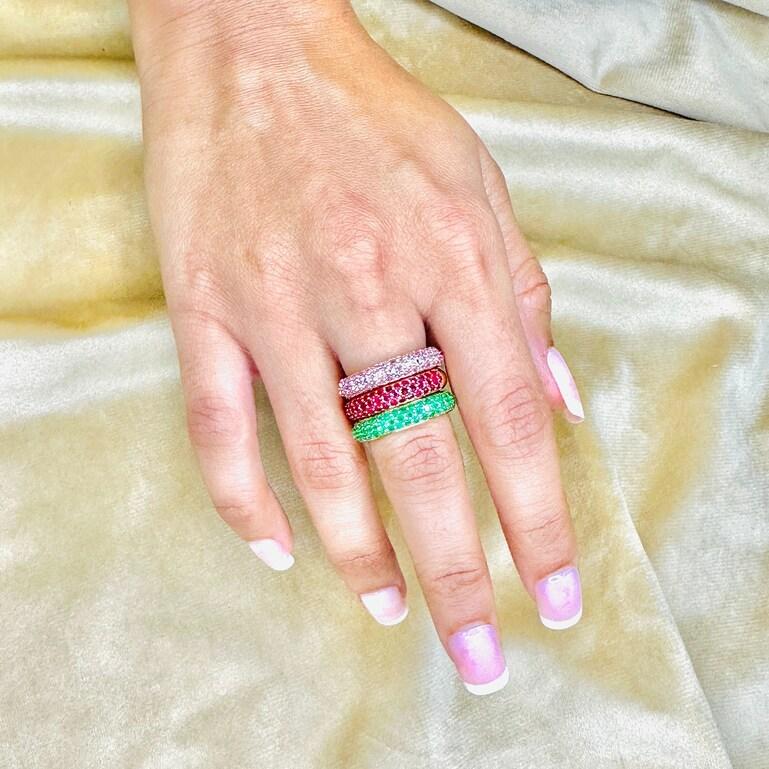 Im Angebot: 1,25 Karat natürlicher rosa Saphir dicker Ring aus 18 Karat massivem Weißgold mit Saphir () 4