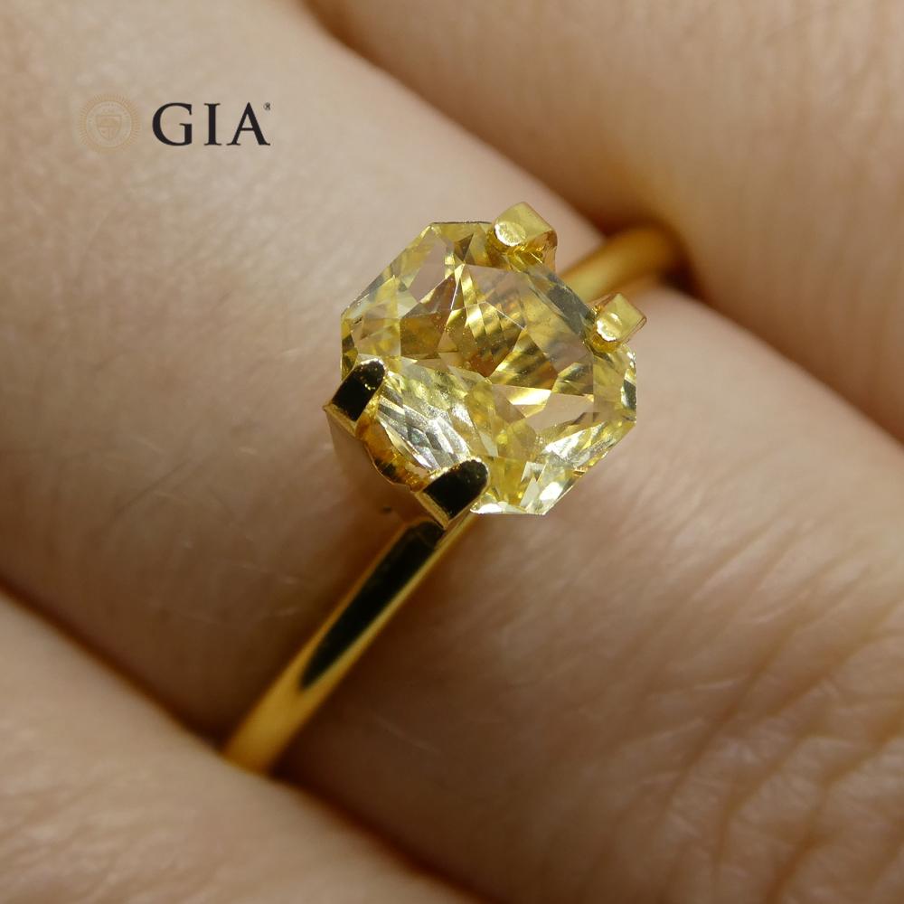 This is a stunning GIA Certified Sapphire 

The GIA report reads as follows:

GIA Report Number: 2205853774
Shape: Octagonal
Cutting Style: Modified Brilliant Cut
Cutting Style: Crown:  
Cutting Style: Pavilion: 
Transparency: Transparent
Color: