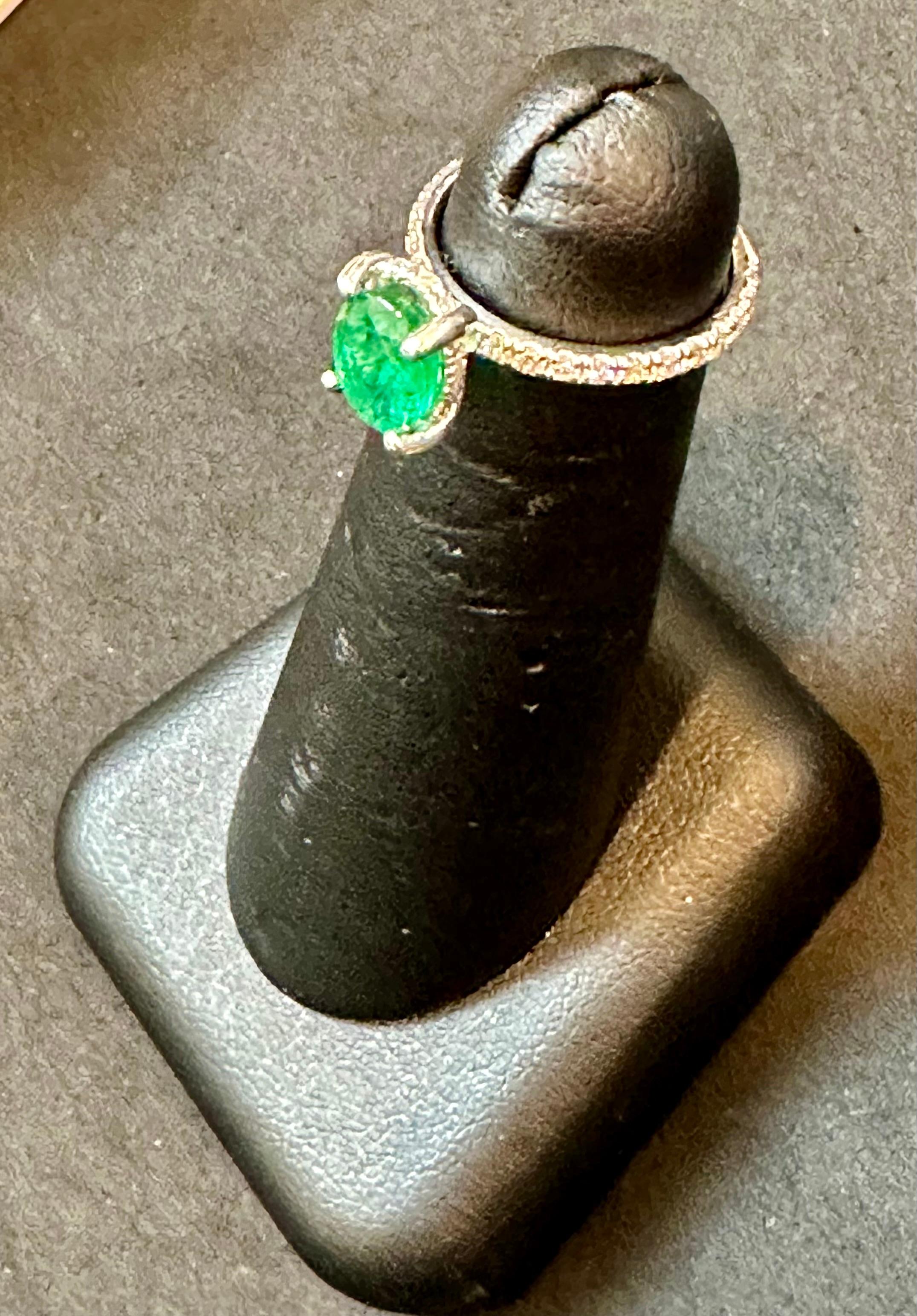 1.25 Ct Oval Cut Natural Emerald & 0.85 Ct Natural Diamond Halo Engagement Ring For Sale 2