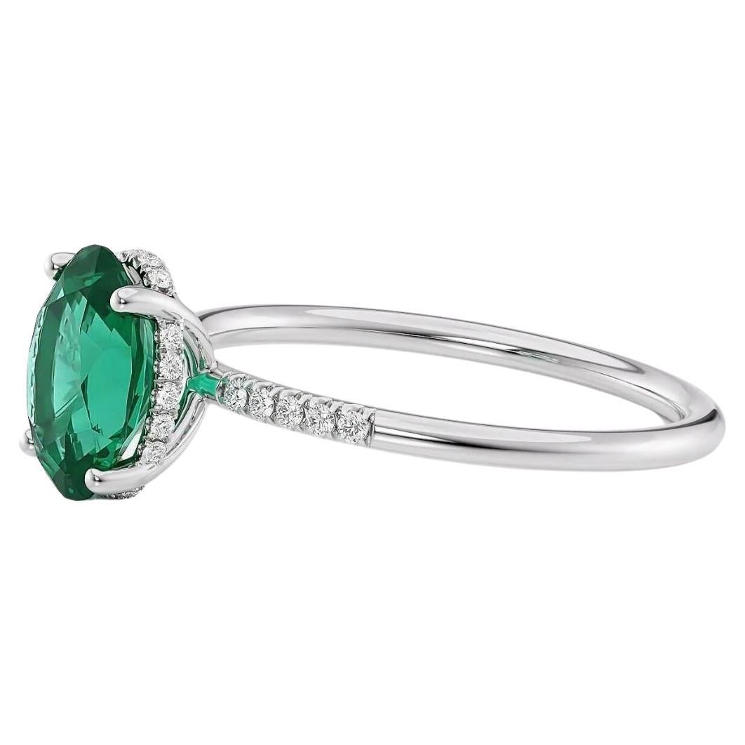1.25 Ct Oval Cut Natural Emerald & 0.85 Ct Natural Diamond Halo Engagement Ring  For Sale