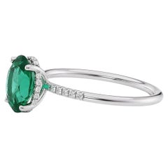 1.25 Ct Oval Cut Natural Emerald & 0.85 Ct Natural Diamond Halo Engagement Ring
