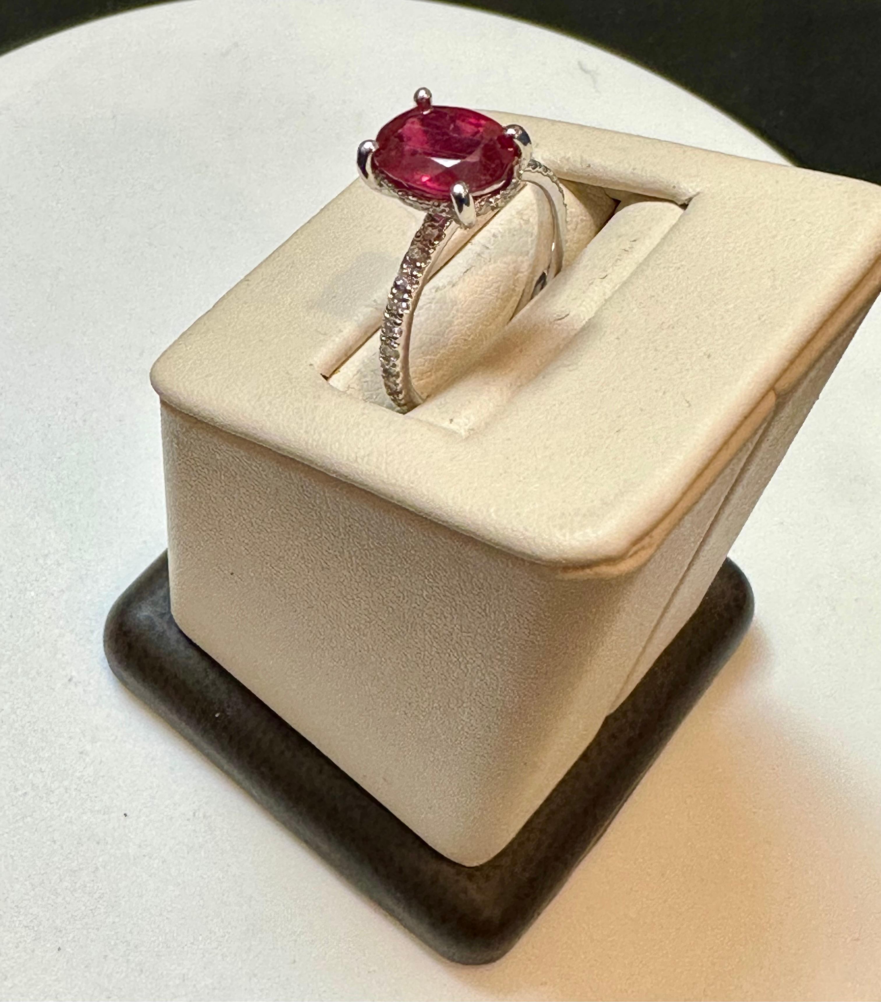1.25 Ct Oval Cut Treated Ruby & 0.85 Ct Natural Diamond Halo Engagement Ring  For Sale 6