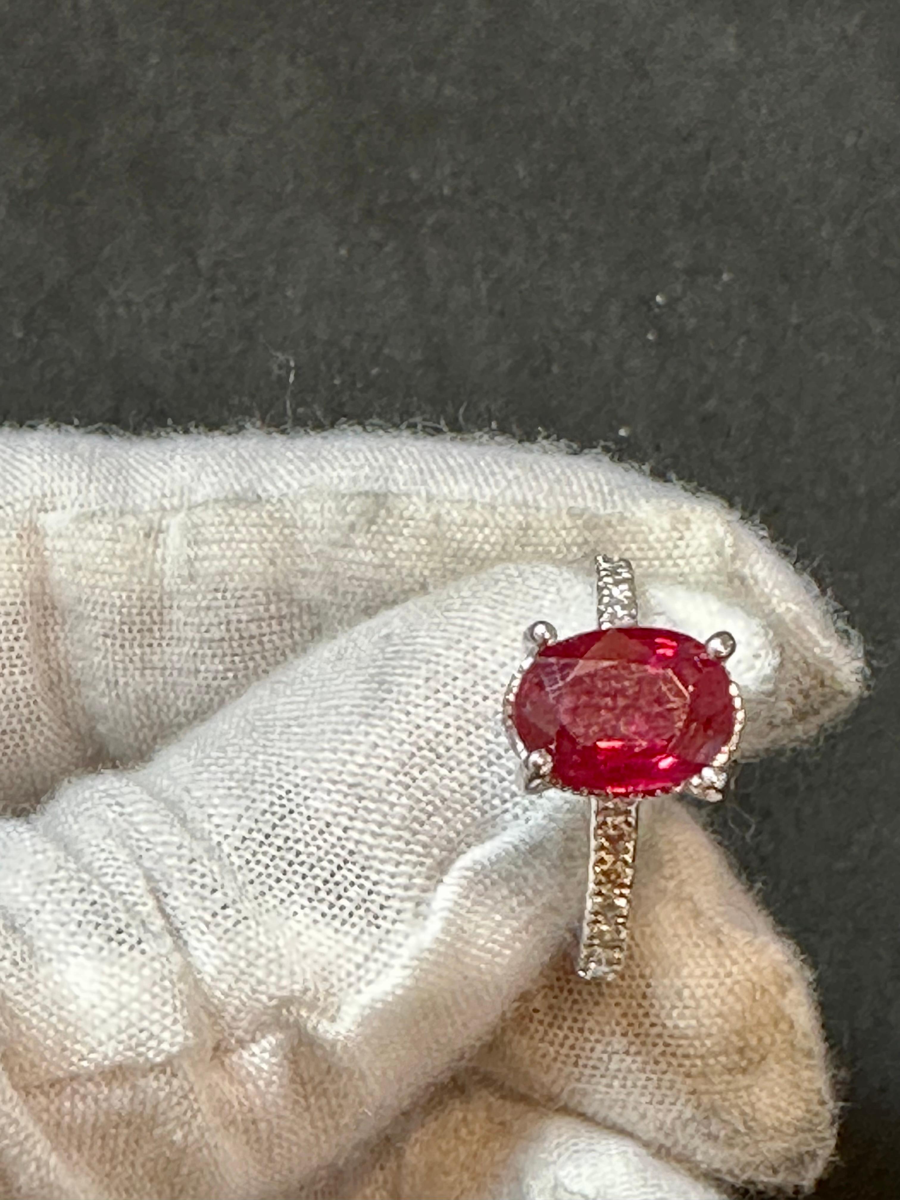 1.25 Ct Oval Cut Treated Ruby & 0.85 Ct Natural Diamond Halo Engagement Ring  For Sale 8