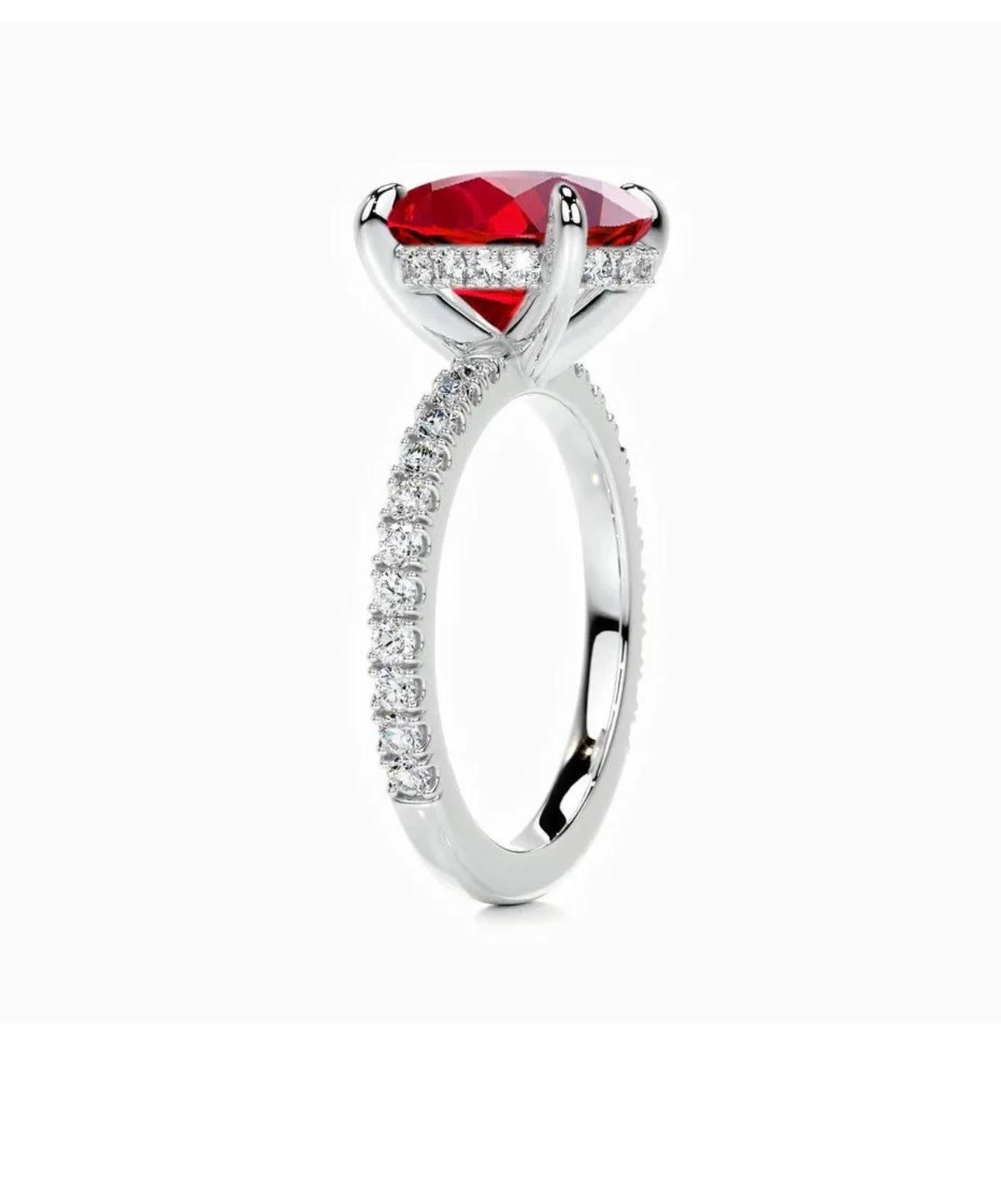 1.25 Ct Oval Cut Treated Ruby & 0.85 Ct Natural Diamond Halo Engagement Ring  In New Condition For Sale In New York, NY