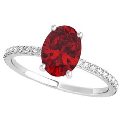 Bague de fiançailles halo de rubis traité de 1,25 carat de taille ovale et diamants naturels de 0,85 carat 