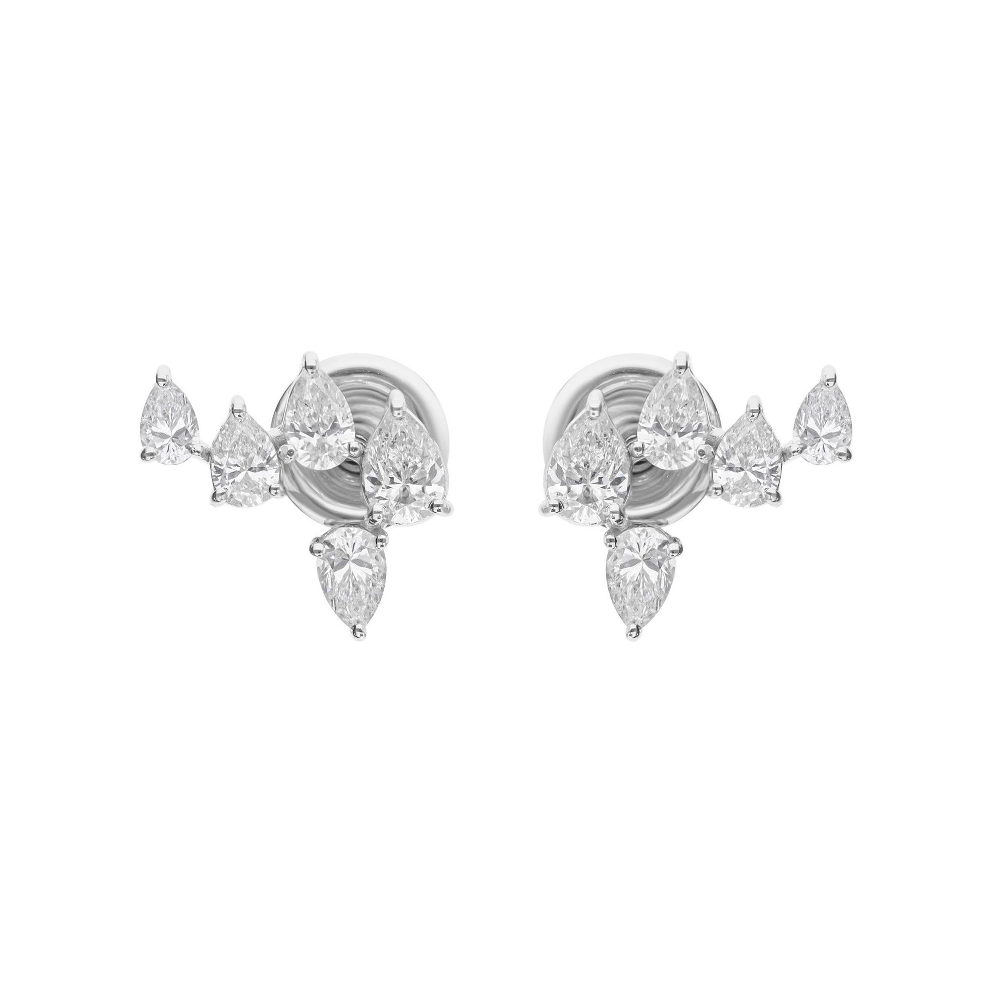1.25 Ct Pear Cut Brilliant Diamonds Cluster Stud Earrings 14 Karat White Gold