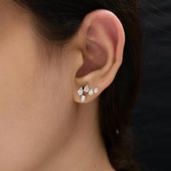 1.25 Ct Pear Cut Brilliant Diamonds Cluster Stud Earrings 18 Karat White Gold