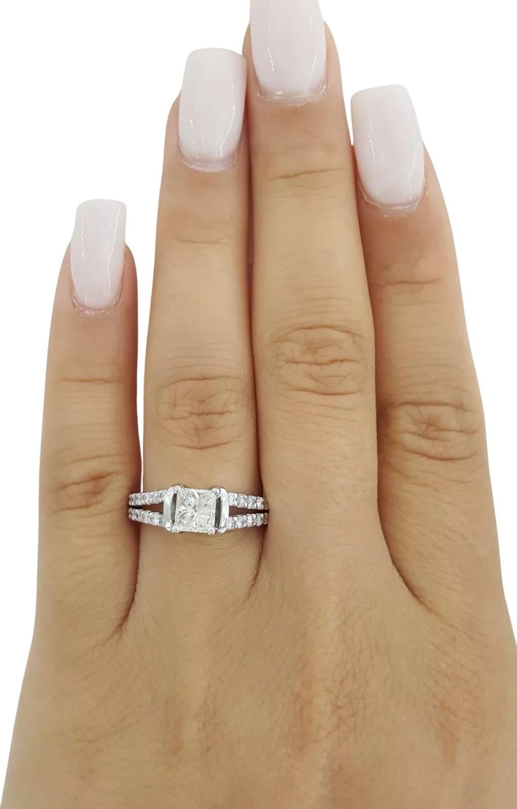 Contemporary 1.25 ct Princess Cut Brilliant Diamond Split Shank Engagement Ring For Sale