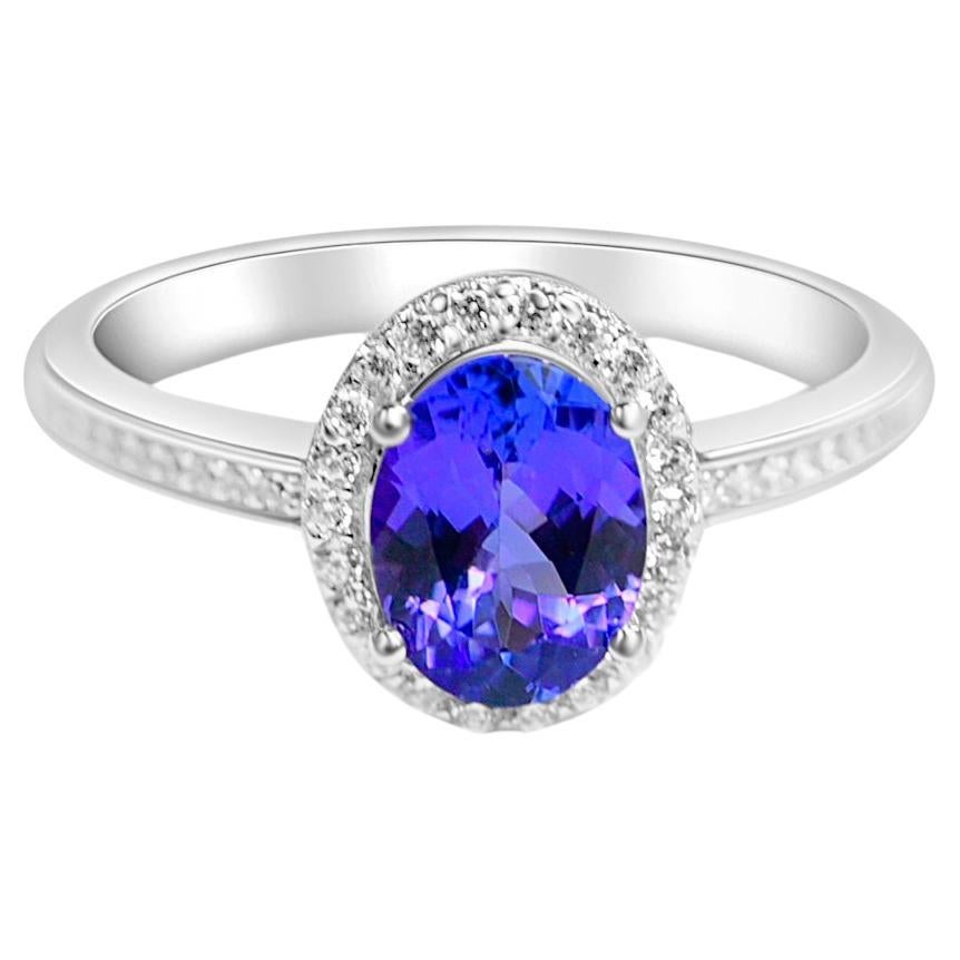 1.25 Ct Tanzanite 925 Sterling Silver Halo Ring Bridal Wedding Ring For Women's For Sale