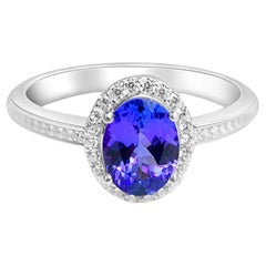 1.25 Ct Tanzanite 925 Sterling Silver Halo Ring Bridal Wedding Ring For Women's