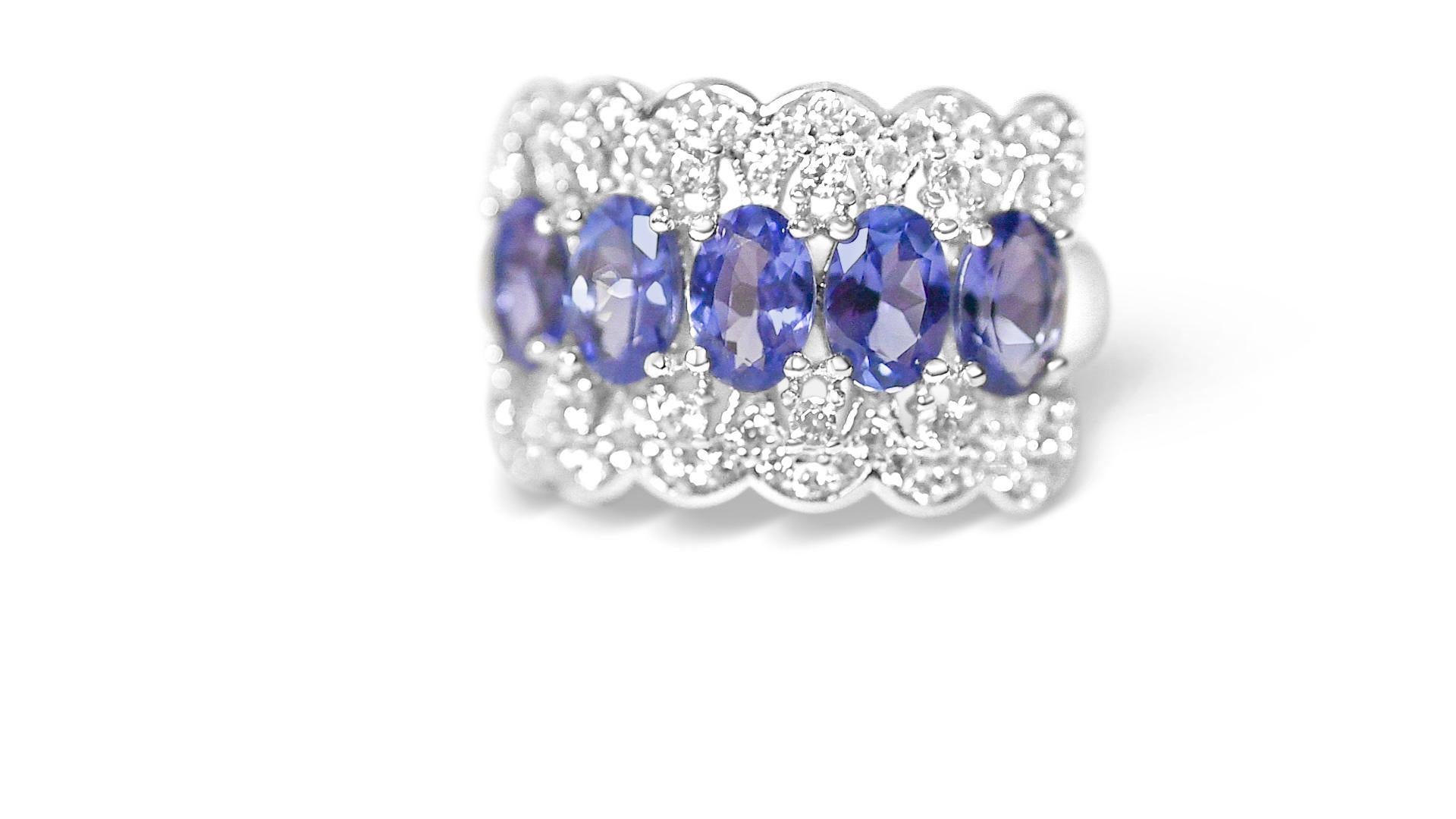 Art déco Bague de mariage en argent sterling 925 plaqué rhodium avec tanzanite de 1,25 carat  en vente