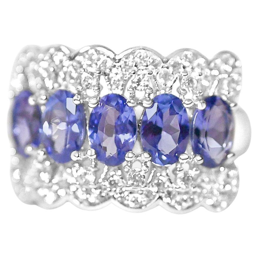 1.25 Ct Tanzanite Ring 925 Sterling Silver Rhodium Plated Wedding Ring  For Sale