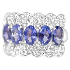 Used 1.25 Ct Tanzanite Ring 925 Sterling Silver Rhodium Plated Wedding Ring 