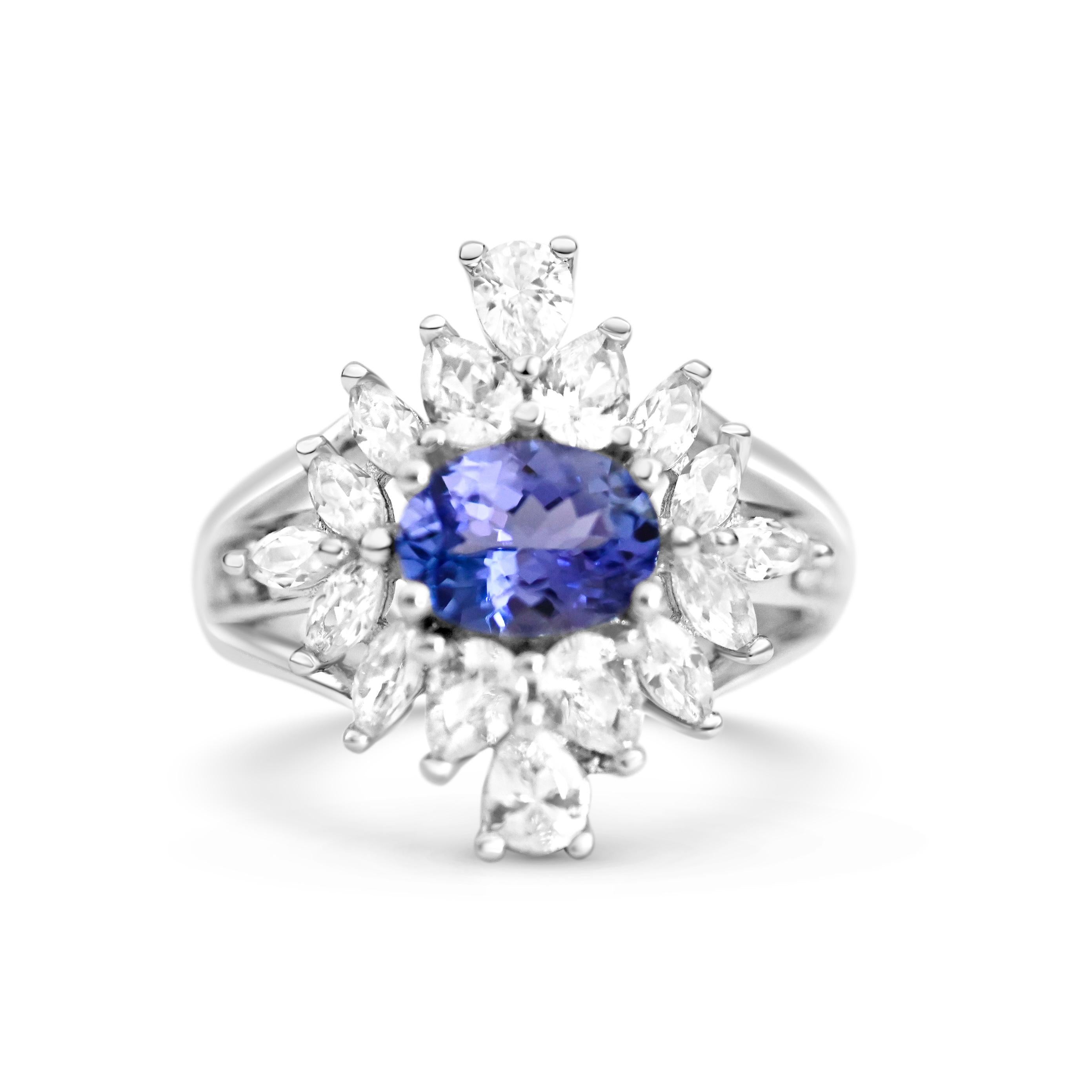 Art Deco Natural Tanzanite Halo Bridal Ring 925 Sterling Silver Women Wedding Ring For Sale